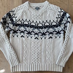 LL Bean Signature Chunky Cable Knit Fisherman Sweater Crewneck Cotton Fair Isle